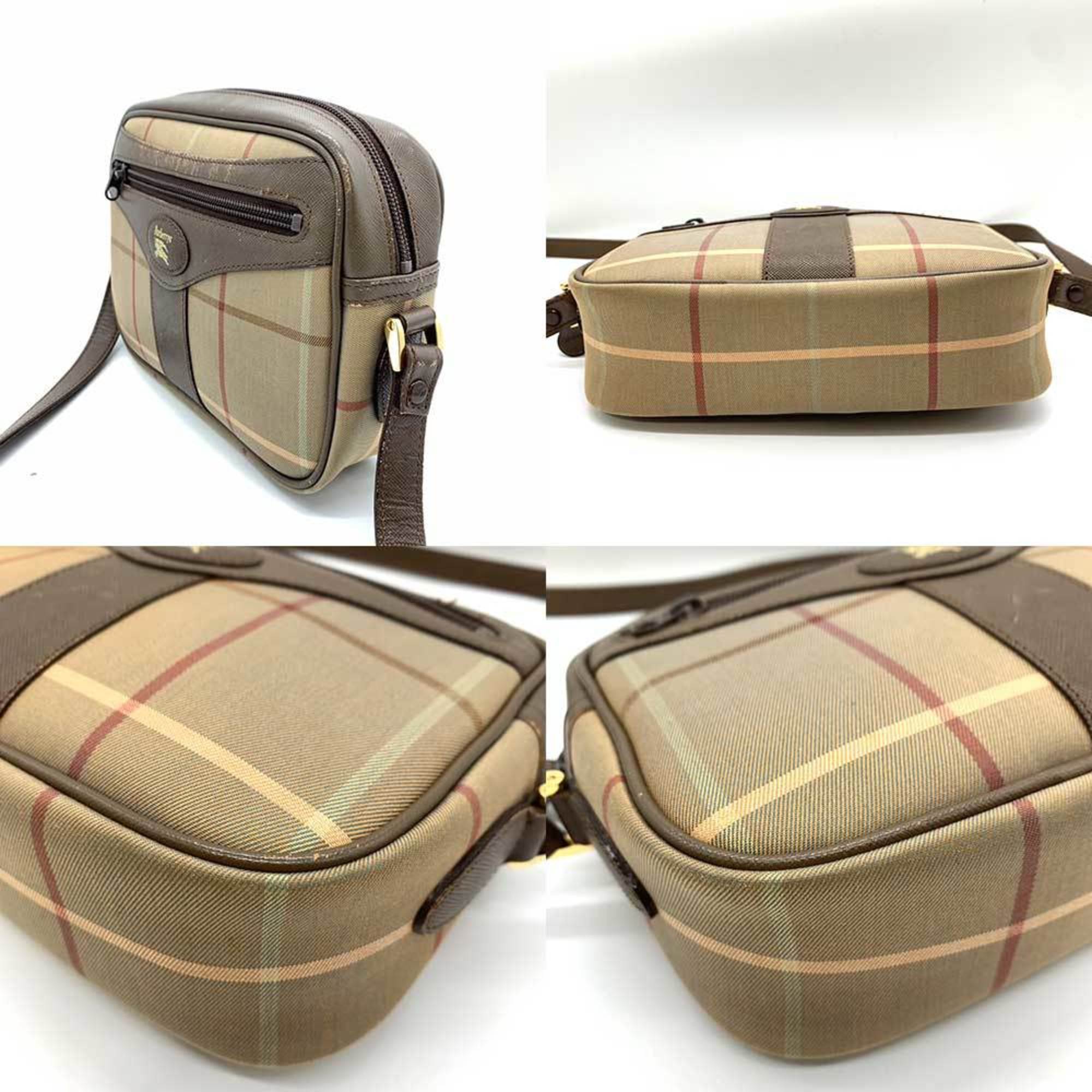 Burberry Bag Shoulder Khaki x Brown Multicolor Plaid Pattern Retro Pochette Camera Crossbody Ladies Nylon Canvas Leather BURBERRY