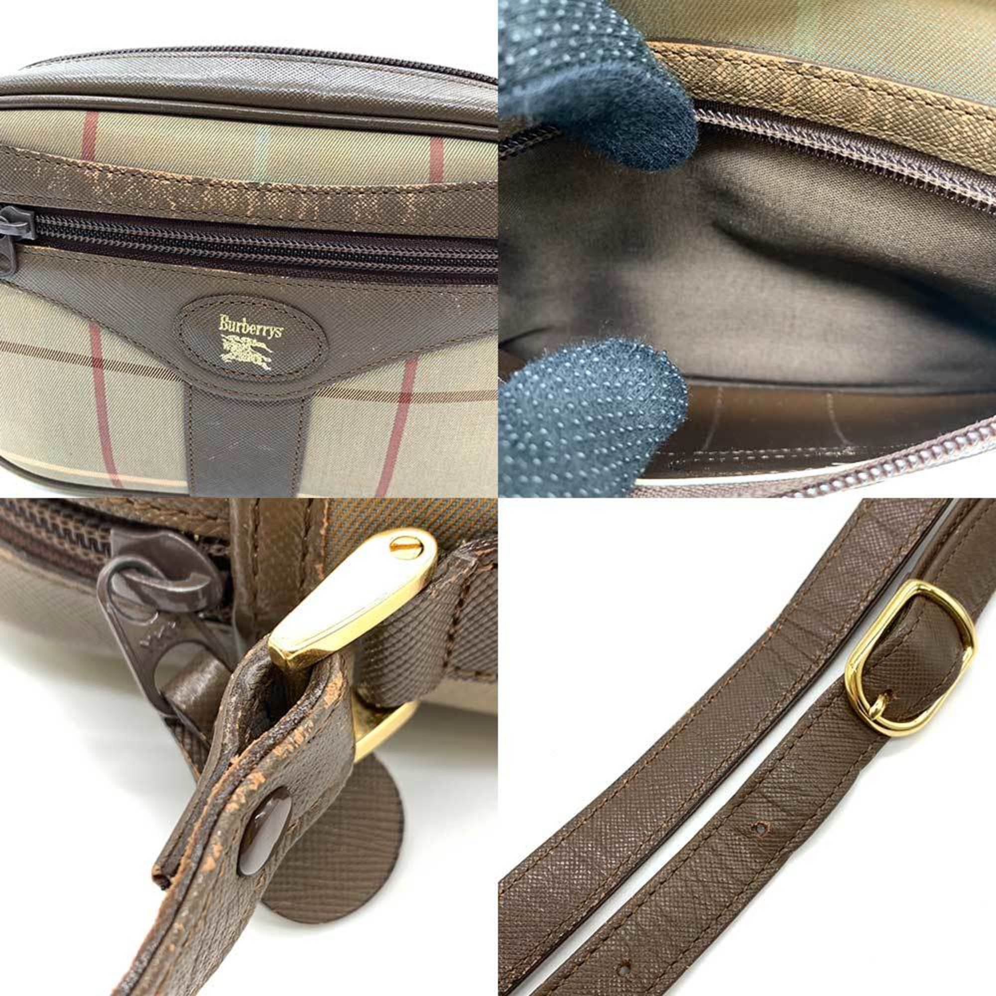 Burberry Bag Shoulder Khaki x Brown Multicolor Plaid Pattern Retro Pochette Camera Crossbody Ladies Nylon Canvas Leather BURBERRY