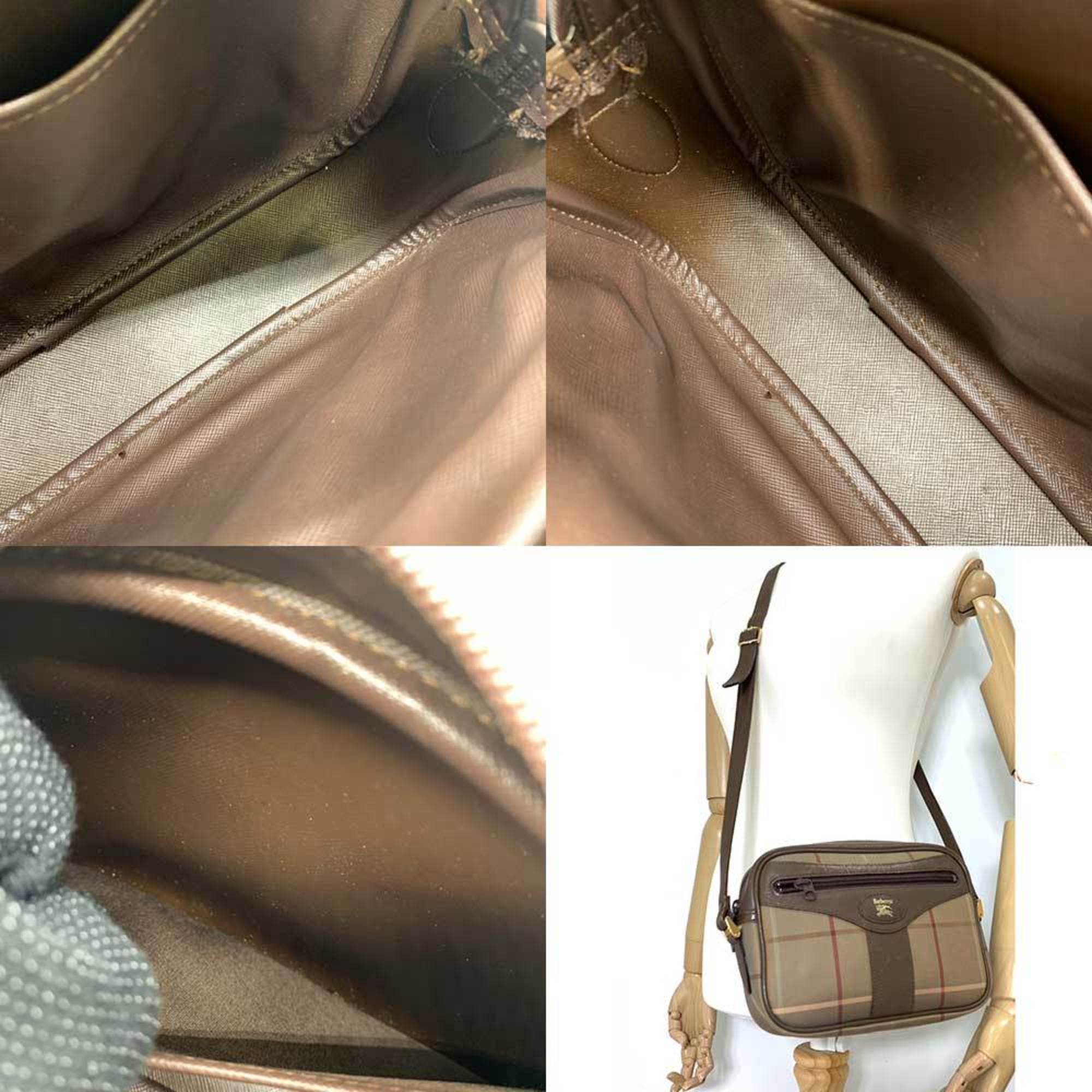 Burberry Bag Shoulder Khaki x Brown Multicolor Plaid Pattern Retro Pochette Camera Crossbody Ladies Nylon Canvas Leather BURBERRY