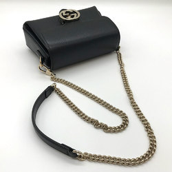 Gucci Interlocking G Chain Shoulder Bag Black Leather 607720 GUCCI
