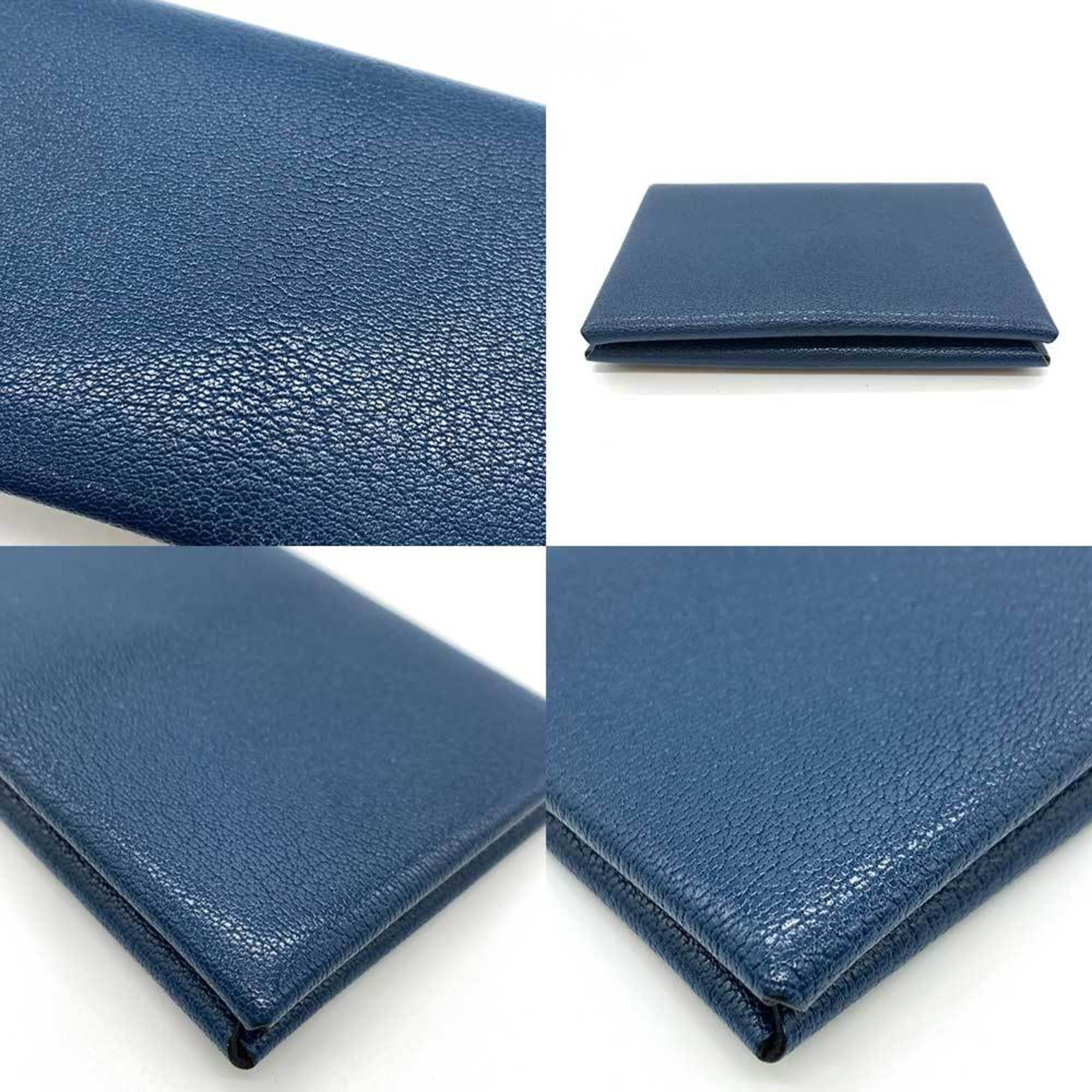 Hermes Accessories Calvi Blue Navy Card Case Business Holder Bifold Square Ladies Men's Chevre Leather HERMES