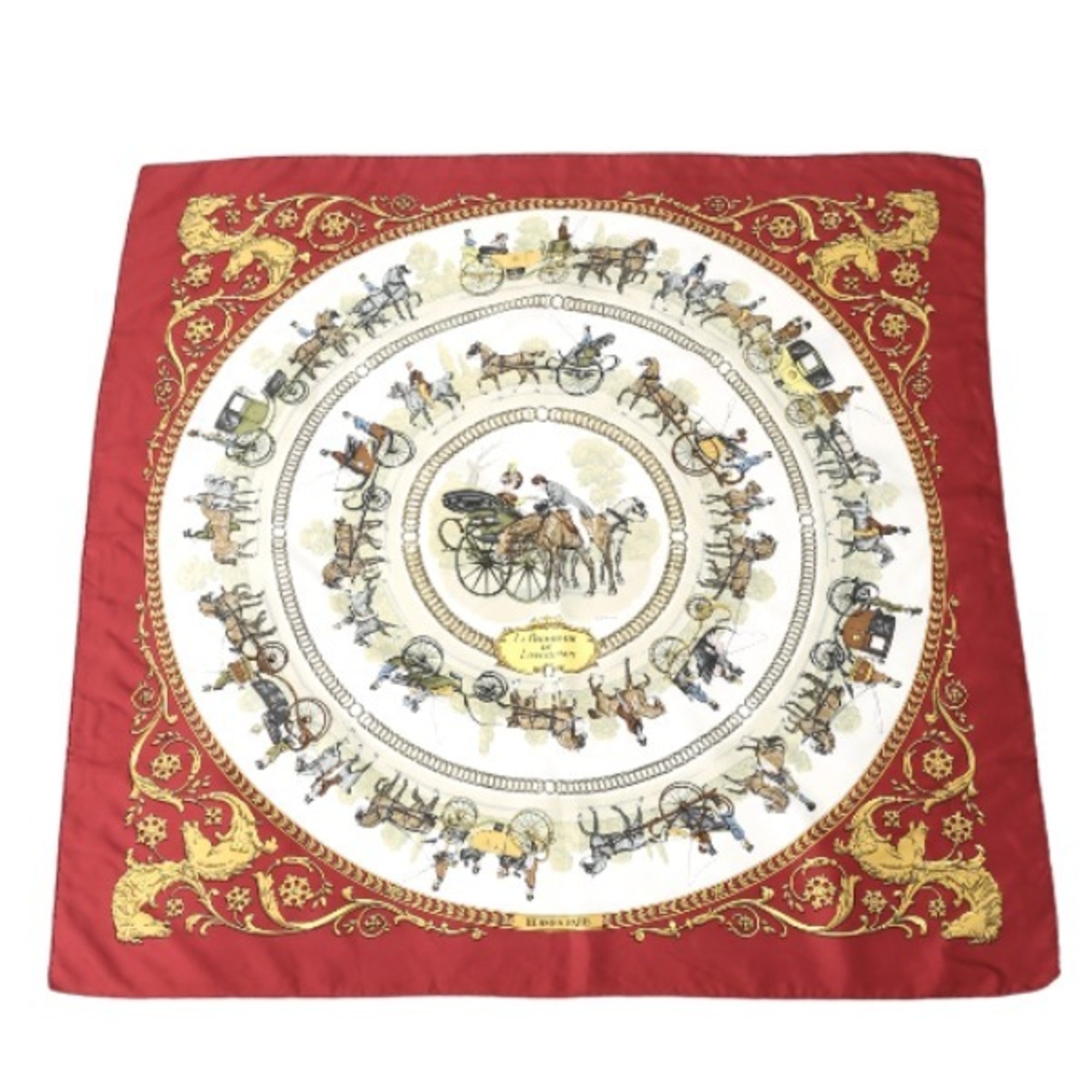 HERMES Carre90 100% Silk Hermes Red Scarf