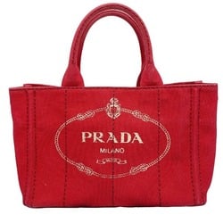 PRADA Tote Bag Canvas Canapa Prada Red