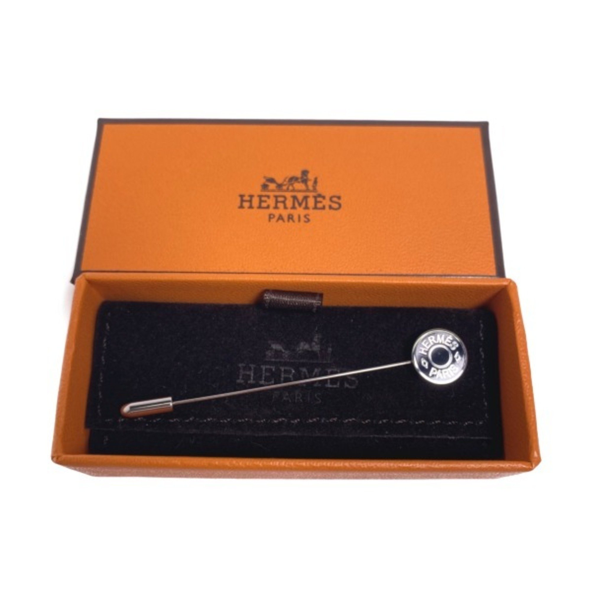HERMES Hat Pin Crude Cell Hermes Silver x Black Other Accessories