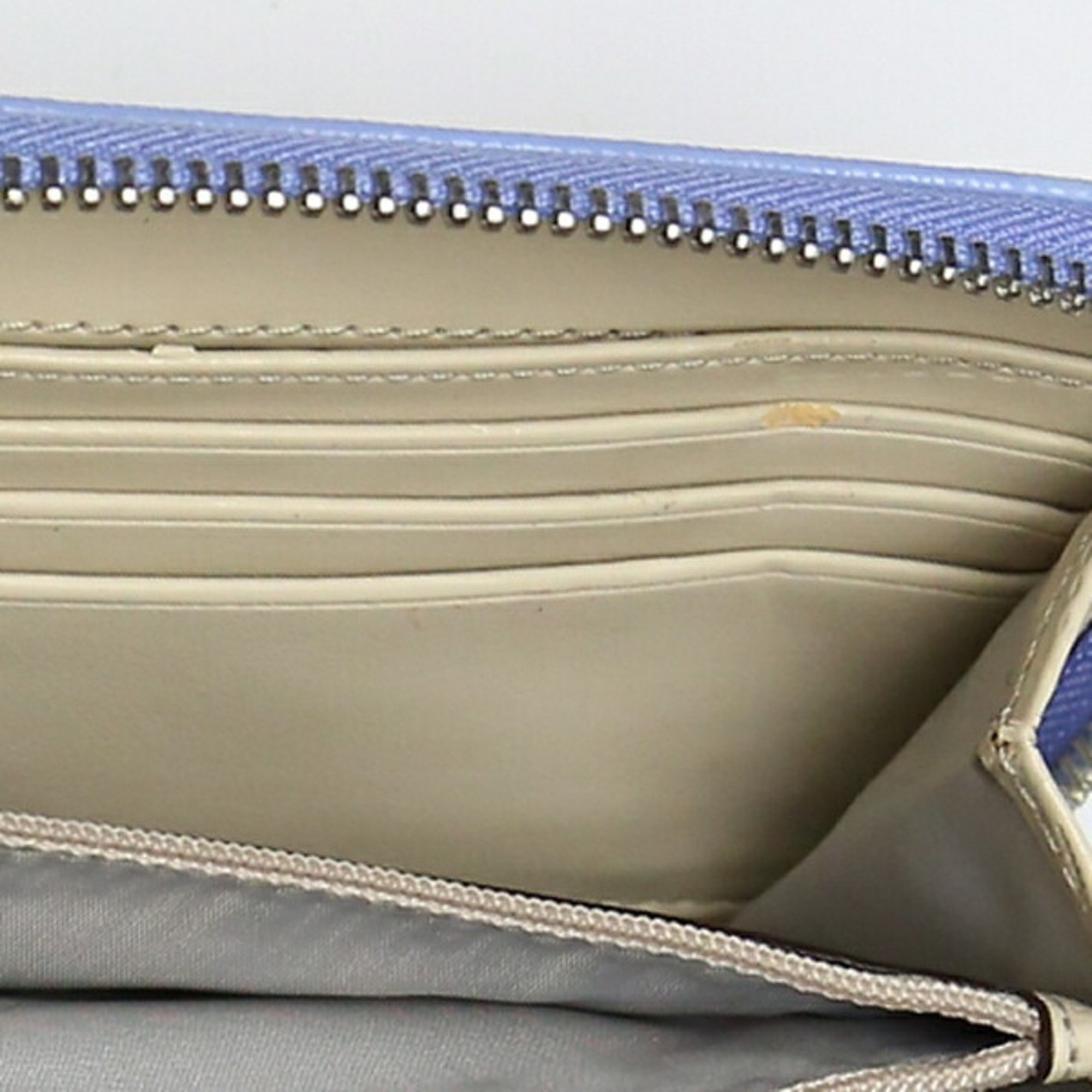 COACH Round Zipper Long Wallet PVC External Pocket Coach Beige x Light Blue
