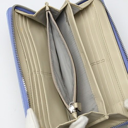 COACH Round Zipper Long Wallet PVC External Pocket Coach Beige x Light Blue