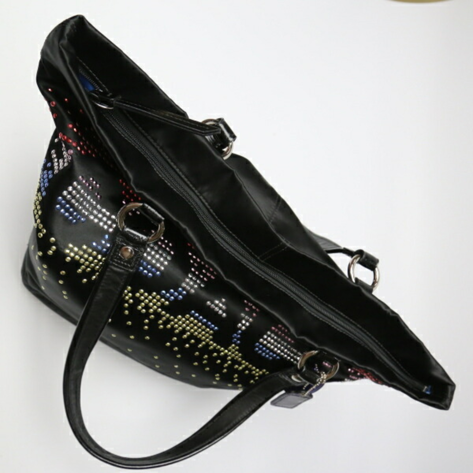 COACH Rhinestone Holiday Tote Bag Satin x Patent F17144 Coach Black