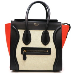 Celine Luggage Micro Shopper Women's Handbag 167792 Leather Black Orange Beige