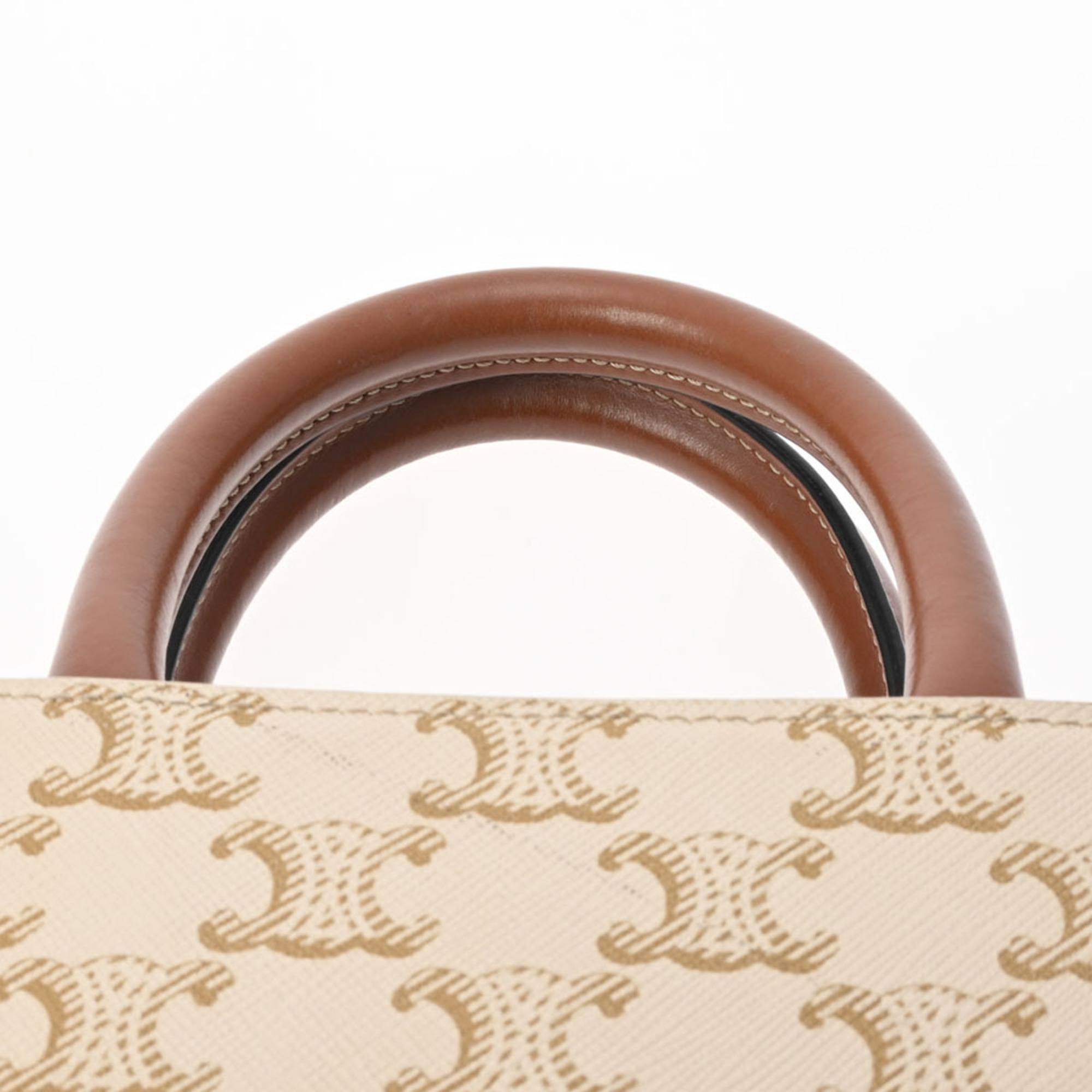 CELINE Vertical Cover White Brown Women's Triomphe Canvas Leather Handbag