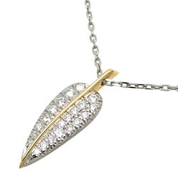 Tiffany Chain External Product Leaf Diamond Women's Necklace 750 Yellow Gold