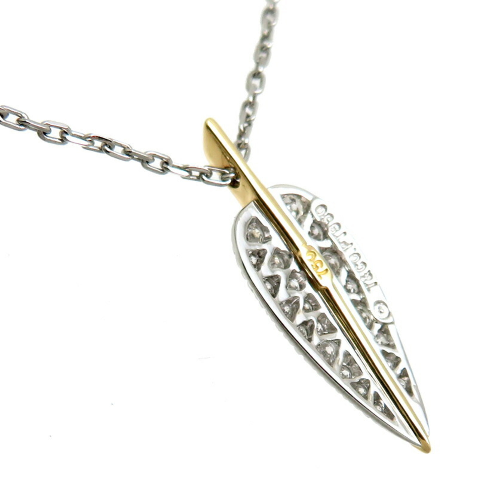 Tiffany Chain External Product Leaf Diamond Women's Necklace 750 Yellow Gold