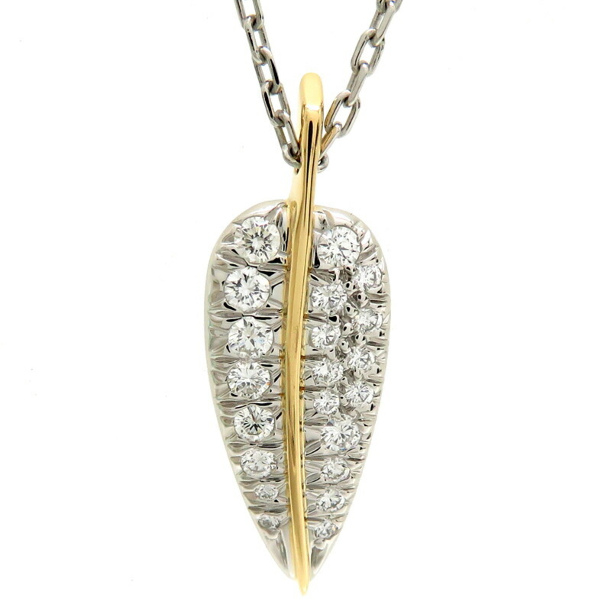 Tiffany Chain External Product Leaf Diamond Women's Necklace 750 Yellow Gold