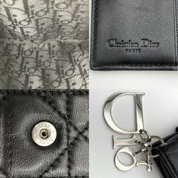 Christian Dior Cannage Bifold Wallet Black Leather Calfskin Charm Women's