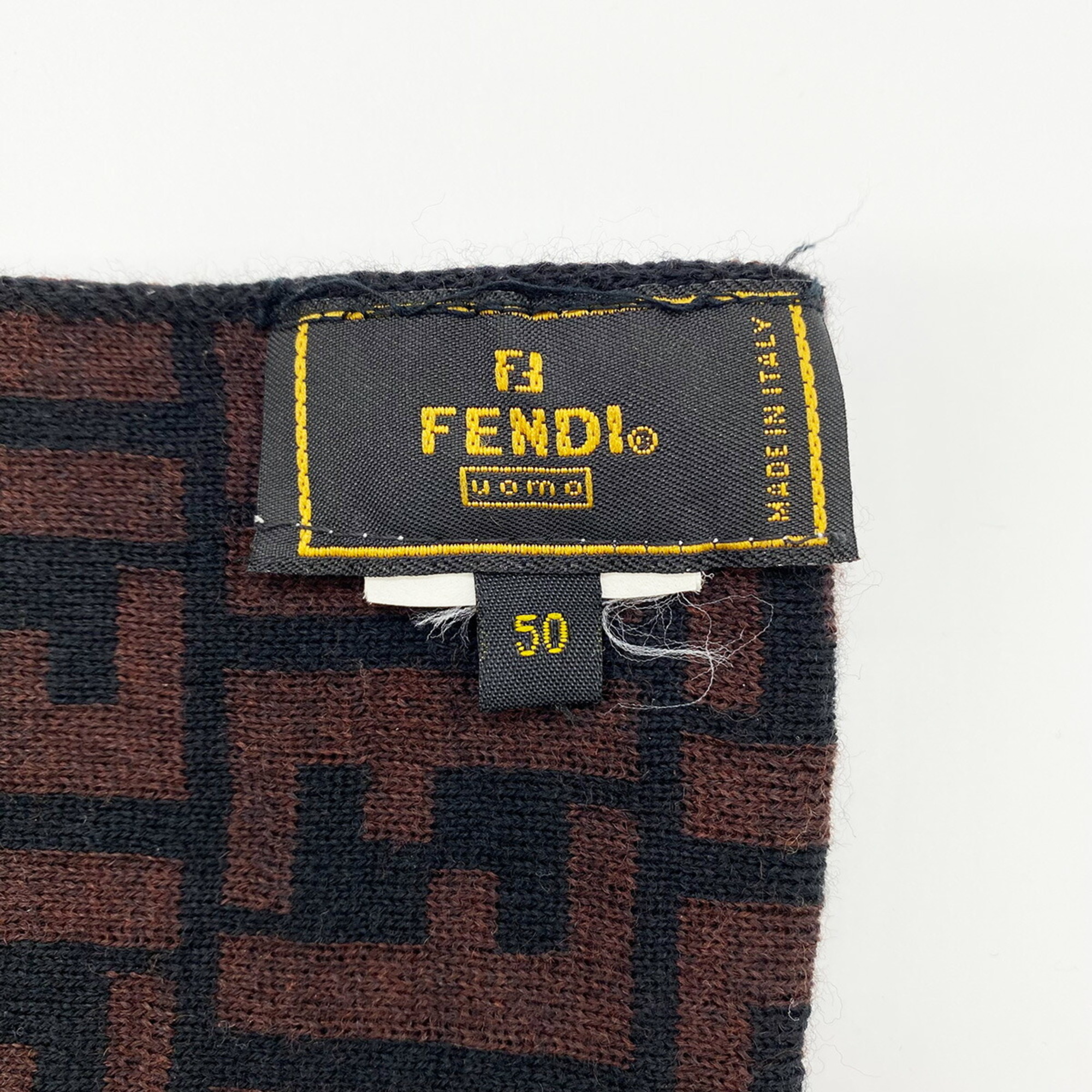 FENDI Zucca Muffler Stole All Over Pattern FF Brown Women's Men's Fashion Old Clothes