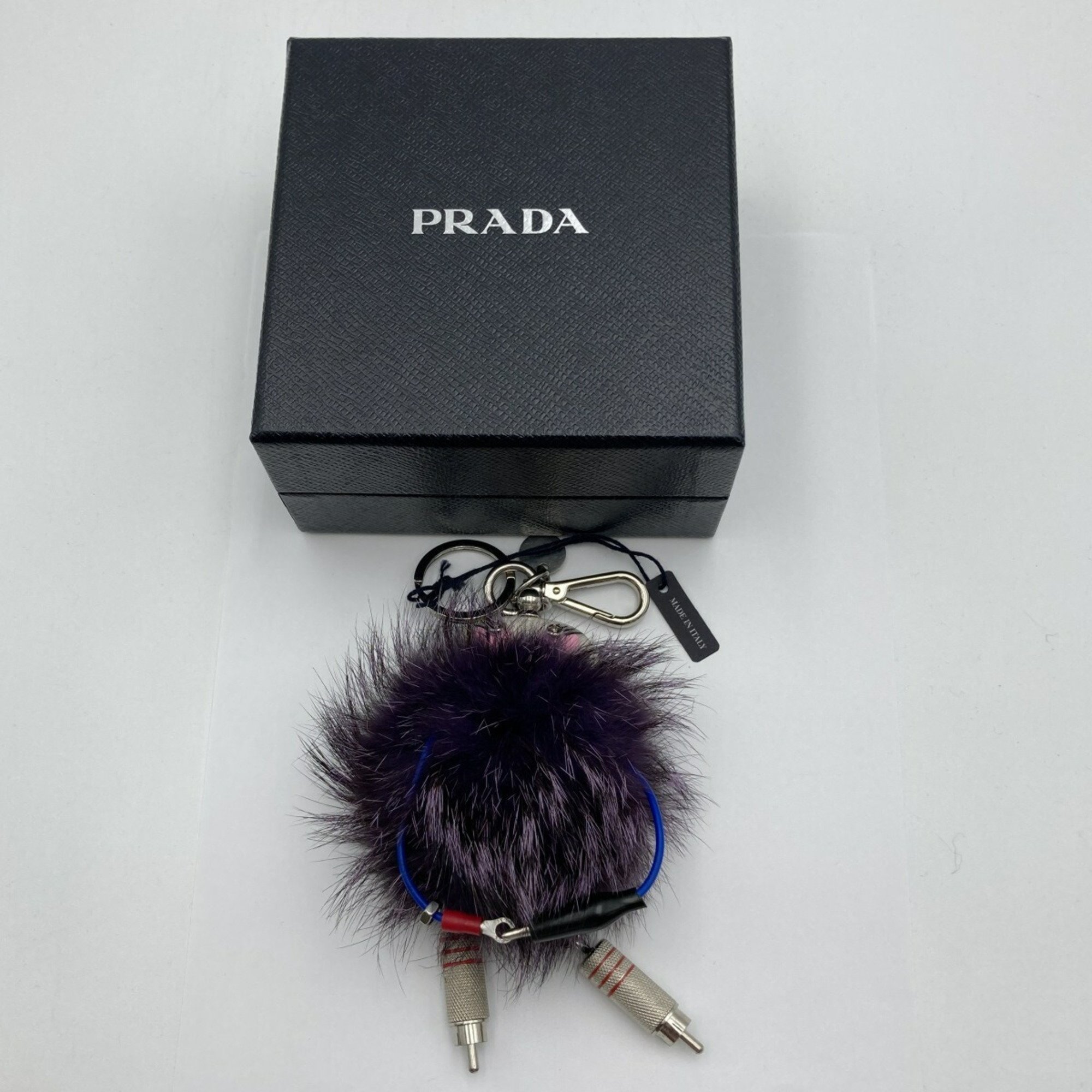 PRADA Prada key chain bag charm purple robot fur collar with box for men and women