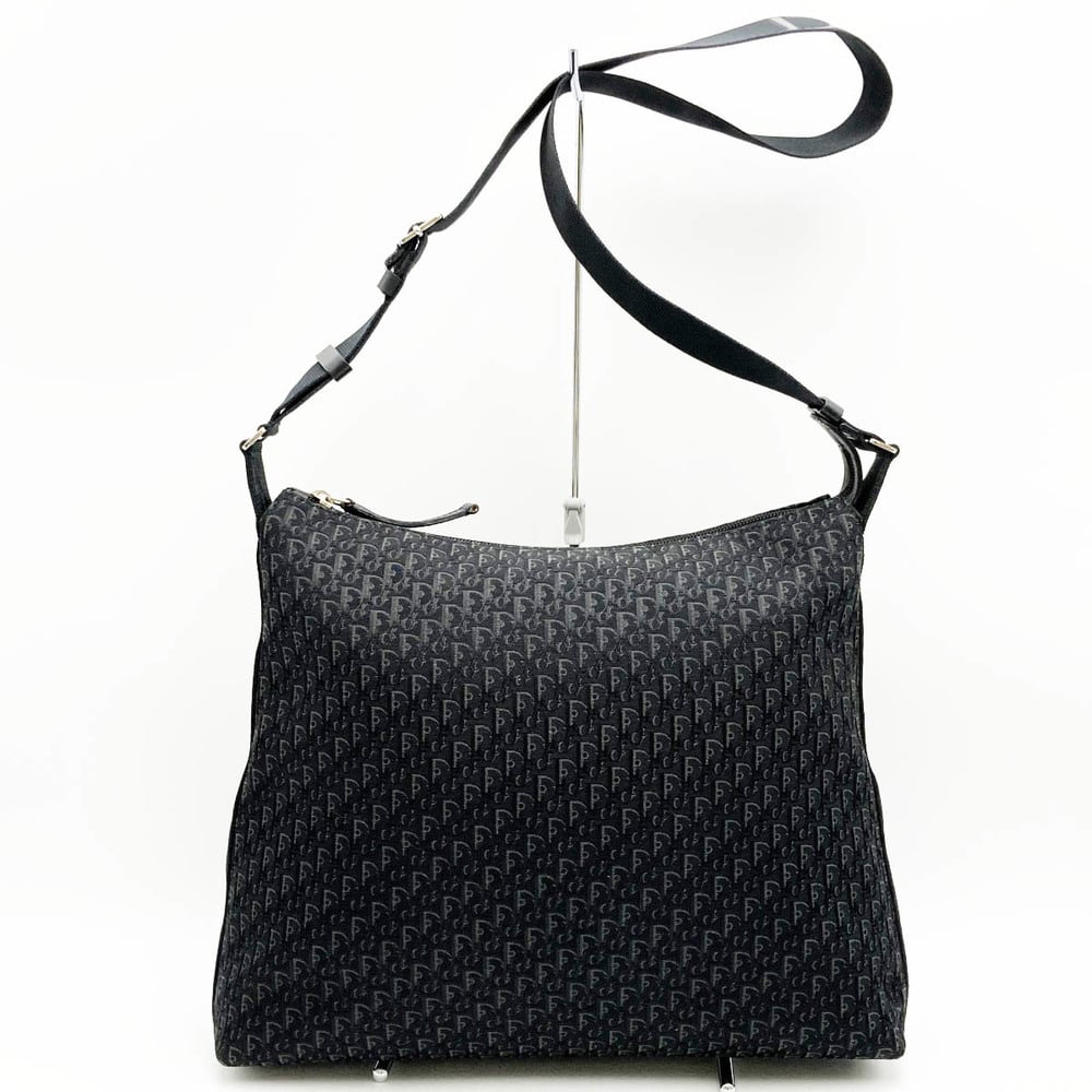 Christian Dior Shoulder Bag Trotter Pattern Black Canvas Women's