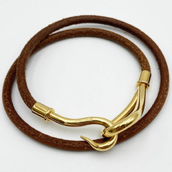 HERMES Hermes Bracelet 2 Rows Hook Jumbo Bangle Leather Gold Hardware Women Men Unisex