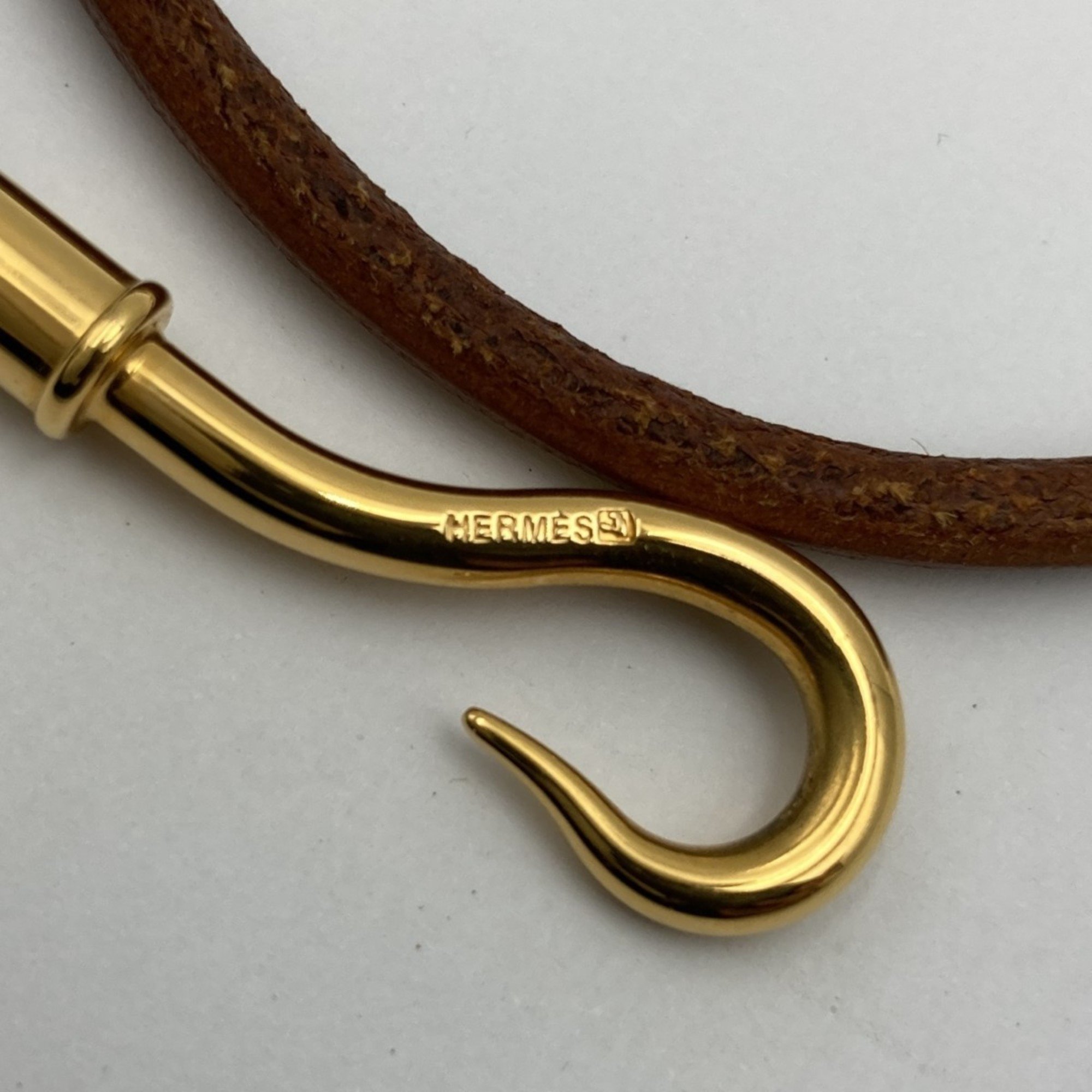HERMES Hermes Bracelet 2 Rows Hook Jumbo Bangle Leather Gold Hardware Women Men Unisex