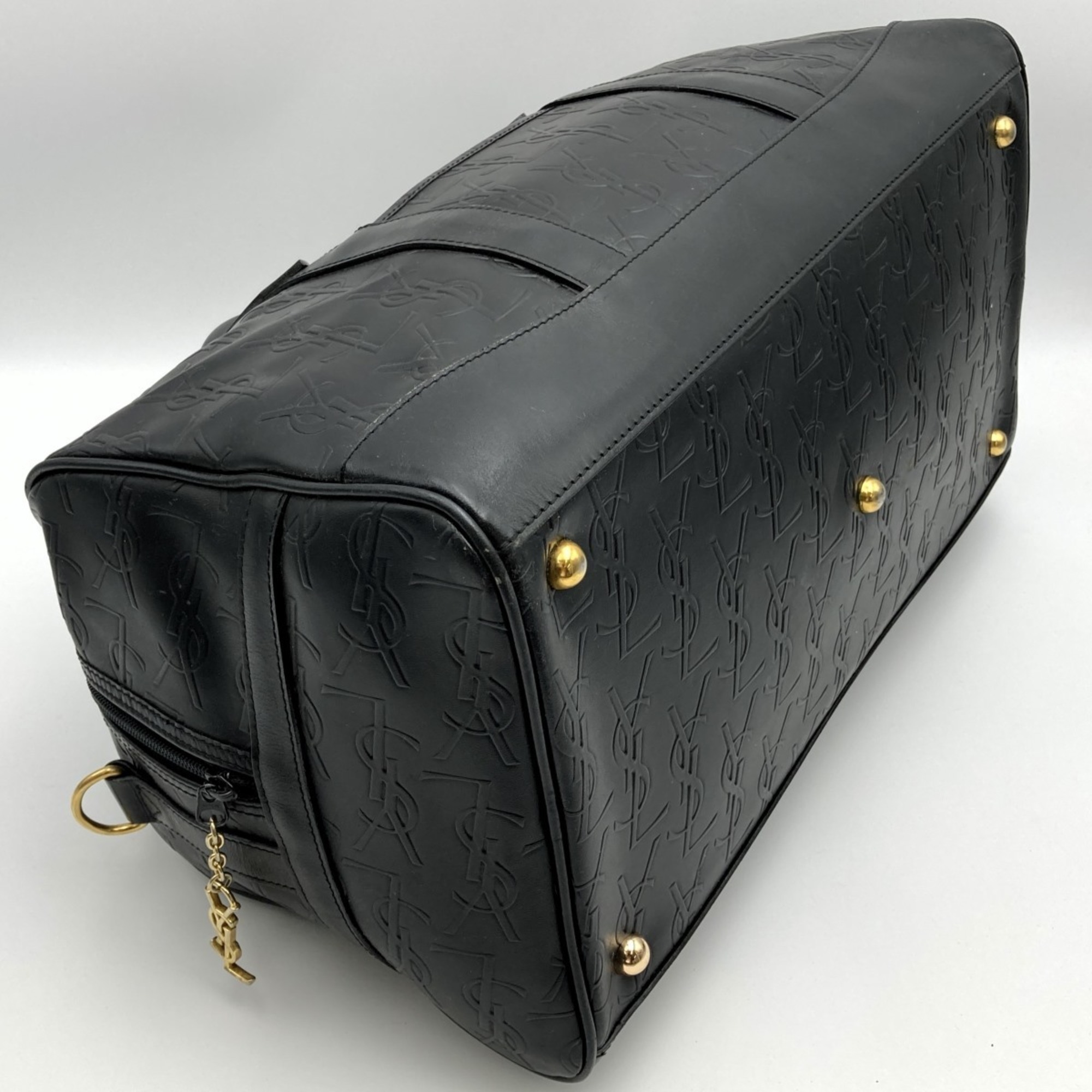 YVES SAINT LAURENT Yves Saint Laurent Boston Bag Handbag Travel Black Leather Ladies Men's Fashion