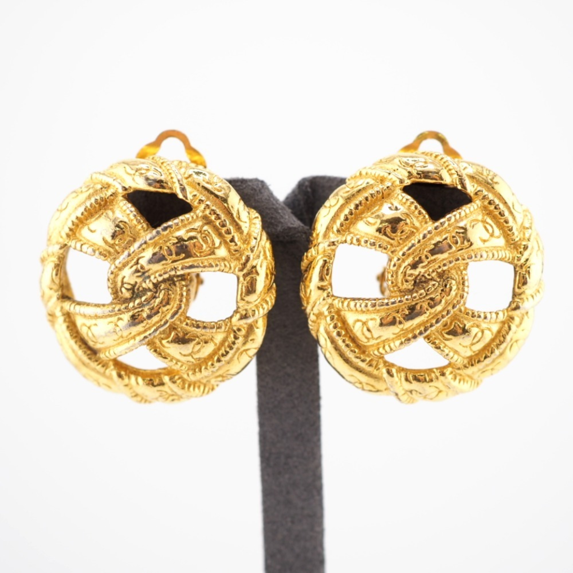 CHANEL Twist Motif Coco Mark Earrings Gold Women's