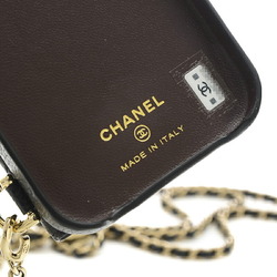 Chanel Matelasse iPhone Case 13pro Smartphone Shoulder Caviar Black AP2689