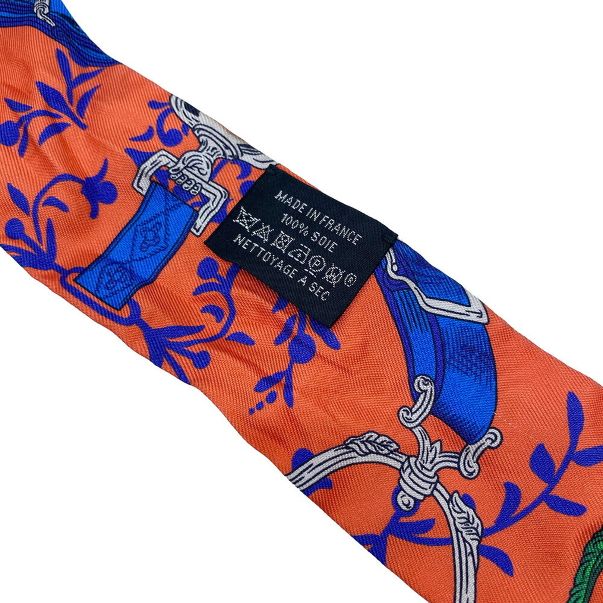 HERMES Twilly ETRIERS REMIX Blue Orange Scarf Muffler Silk Collar Accessories Bag Ladies Men's Unisex