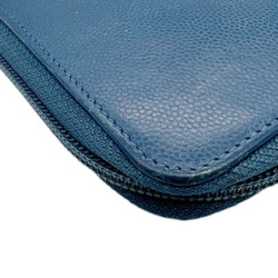 CHANEL Caviar skin long wallet round blue ladies men's 24s