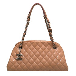 CHANEL Mademoiselle Bowling Bag Coco Mark Matelasse Chain Shoulder Patent Leather Ladies Pink Beige No. 17