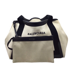 BALENCIAGA Navy Cabas 339933 Beige Black Canvas Handbag Bag Women Men Unisex