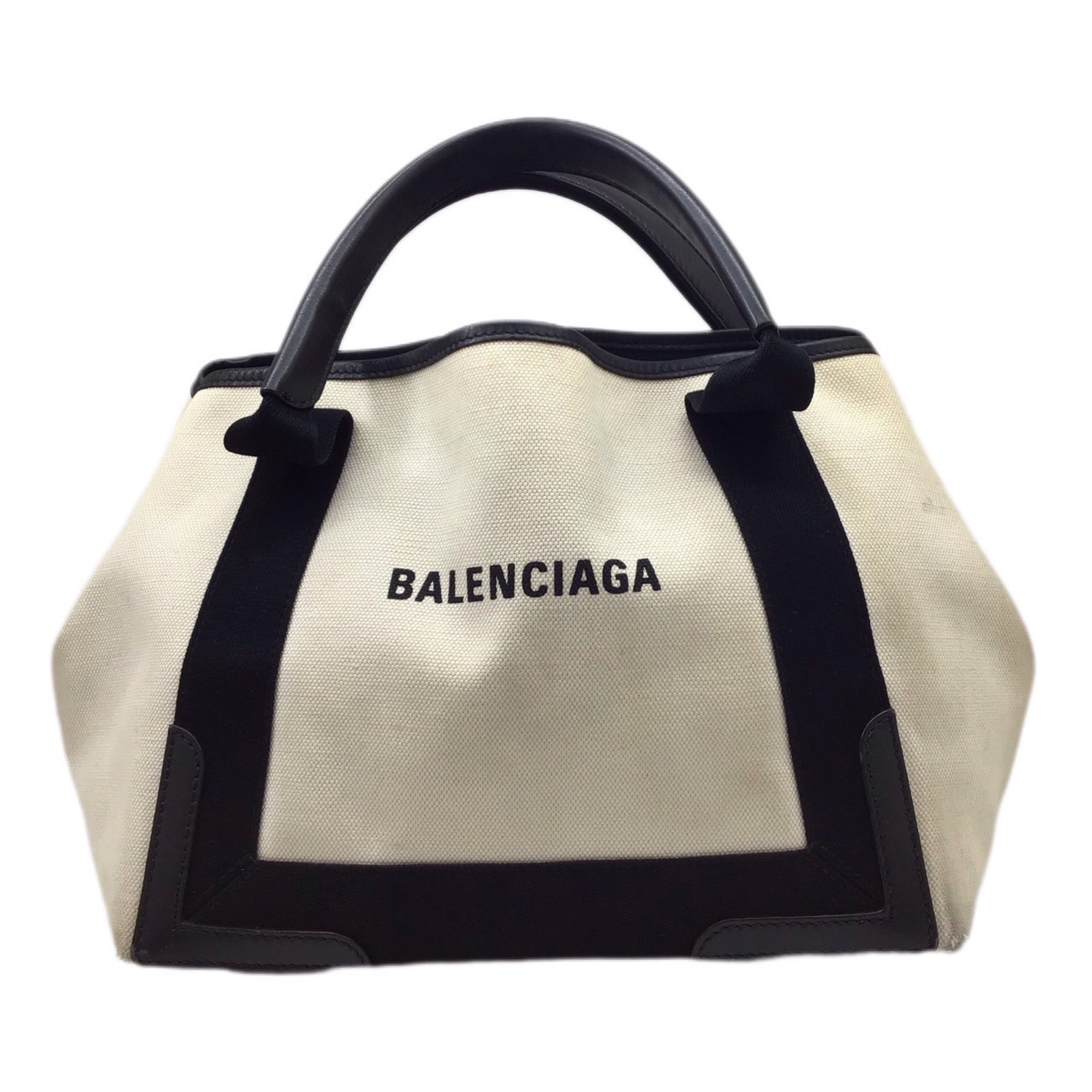 BALENCIAGA Navy Cabas 339933 Beige Black Canvas Handbag Bag Women Men Unisex
