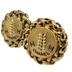 CHANEL Earrings Barley Gold Plated Chevron Round CC Coco Mark Accessories Ear Women's