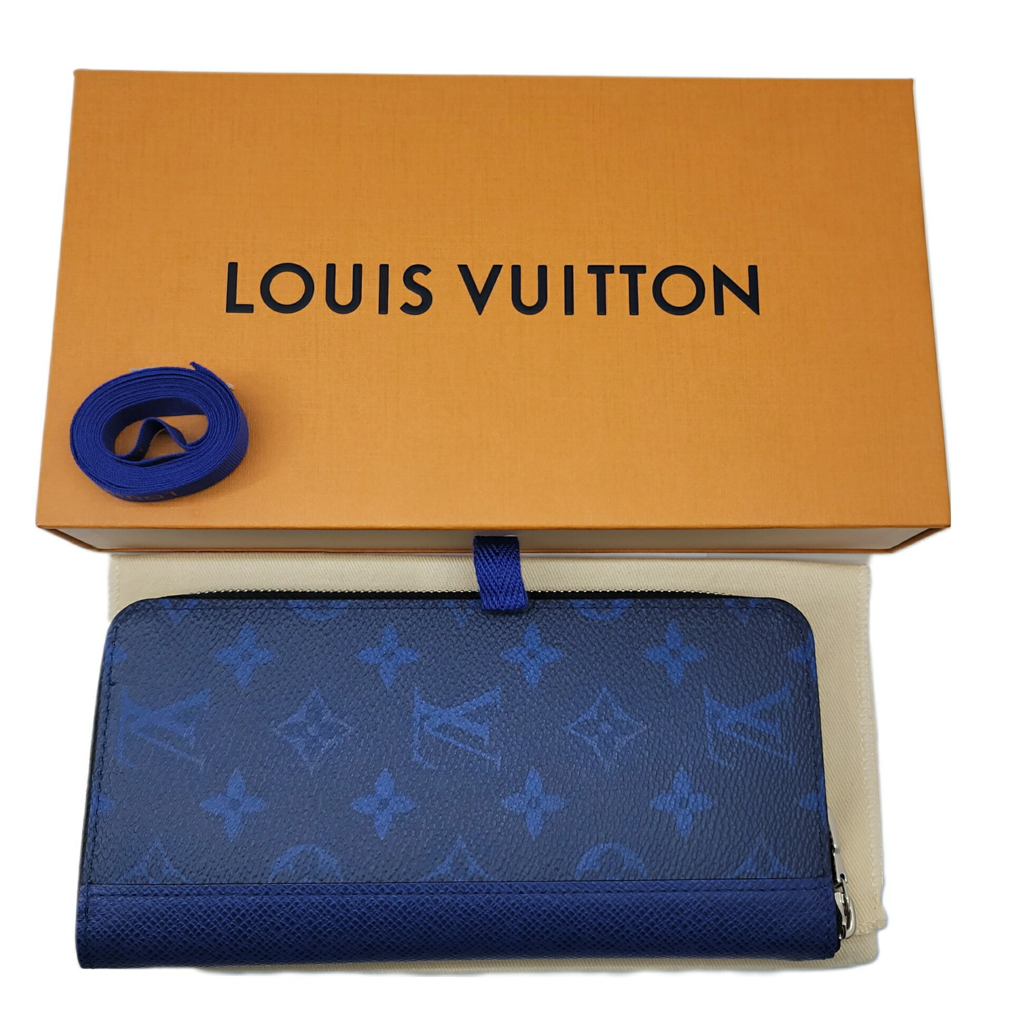 LOUIS VUITTON Louis Vuitton Taigarama Zippy Wallet Vertical Long Leather Goods Blue SV Hardware Men Women Unisex