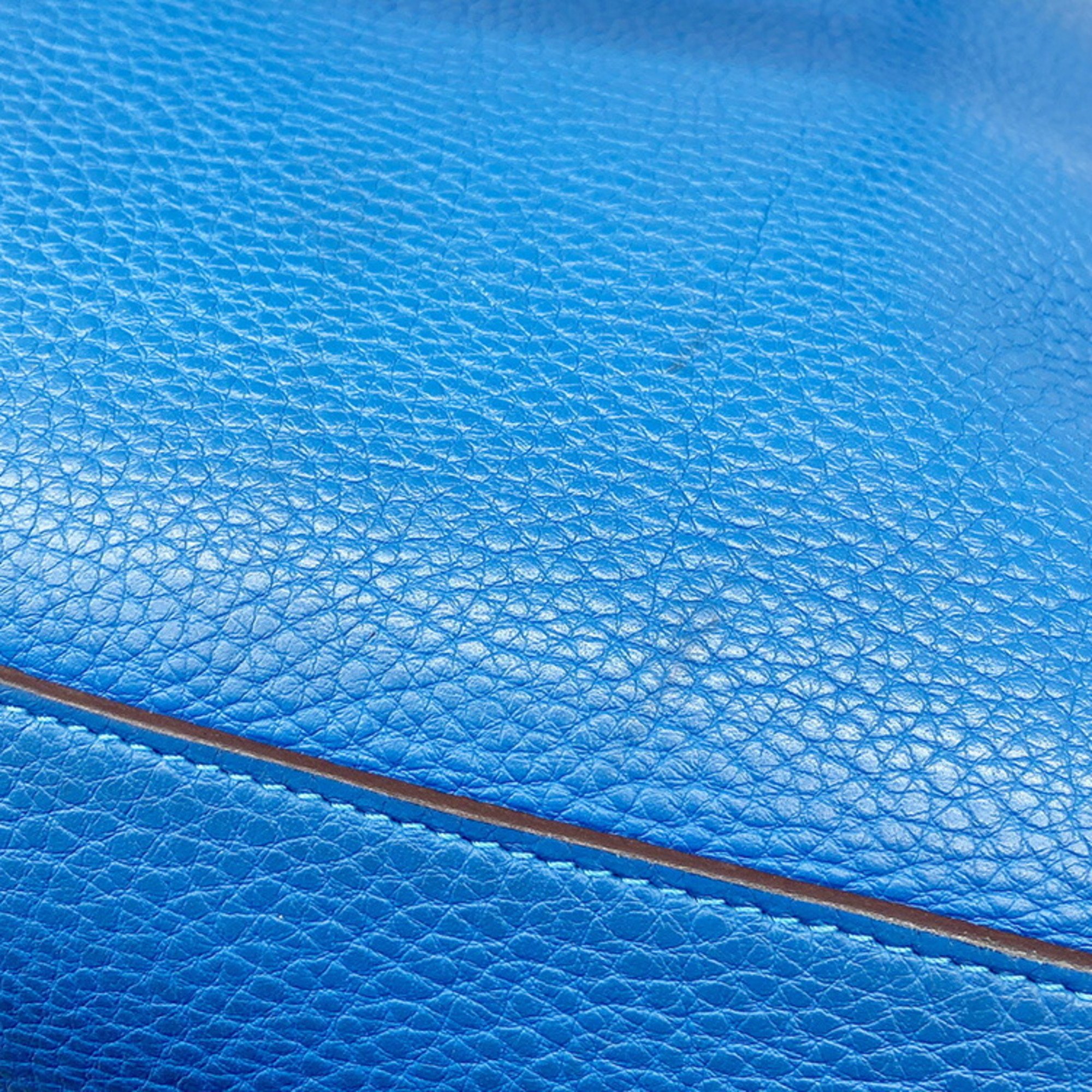 HERMES Atlas 35 Taurillon Clemence Blue Handbag □P Engraved Leather Women's Hand Bag