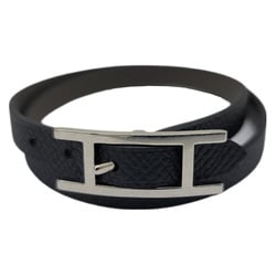 HERMES Api Bracelet T Engraved Gray Black Leather SV Hardware Brace Accessories Fashion Women Men Unisex