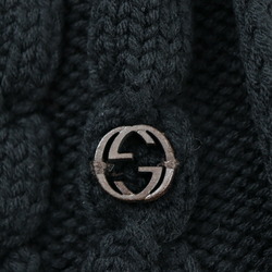GUCCI Gucci Interlocking G Muffler 100% Wool Black Cable Knit Fringe