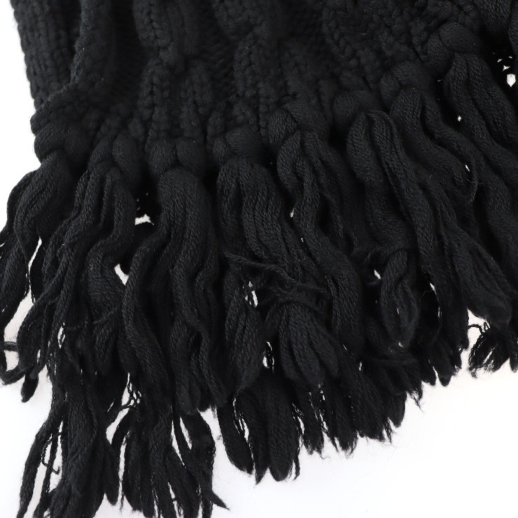 GUCCI Gucci Interlocking G Muffler 100% Wool Black Cable Knit Fringe