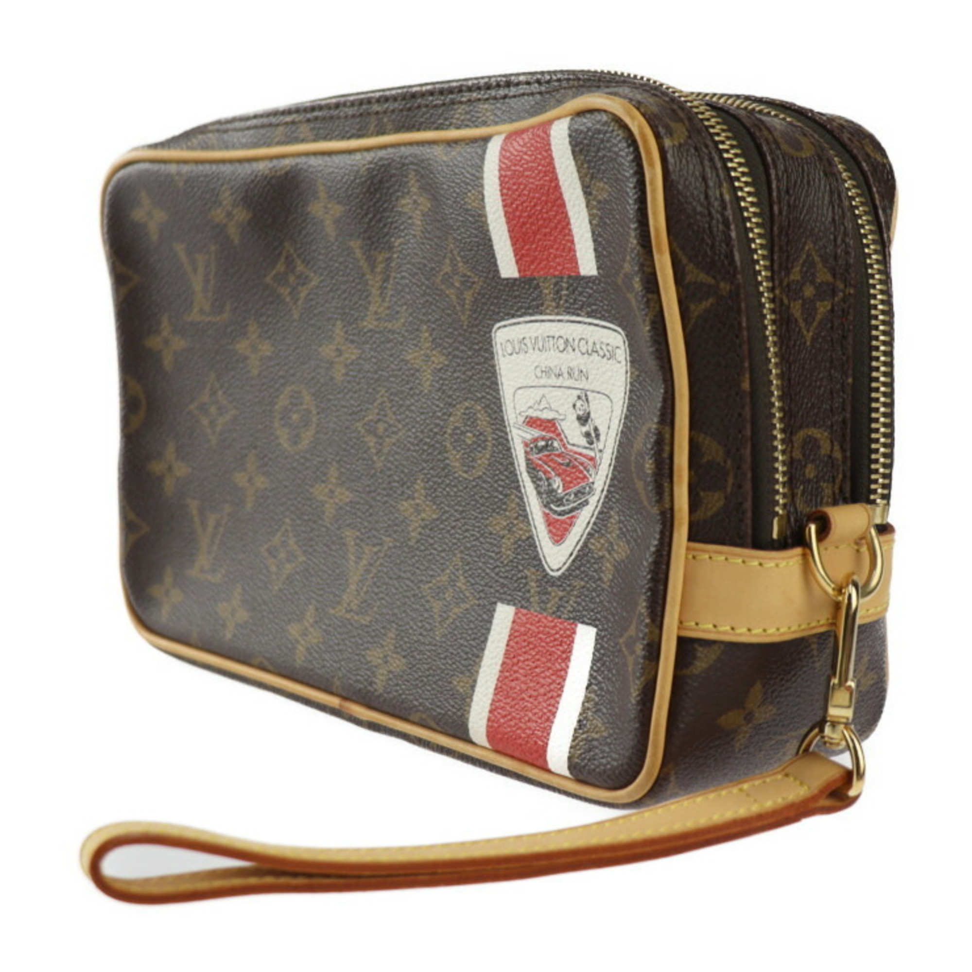 LOUIS VUITTON Pavel China Run Second Bag M41432 Monogram Canvas Leather Brown Gold Hardware Wristlet Clutch Pouch W Zipper Vuitton