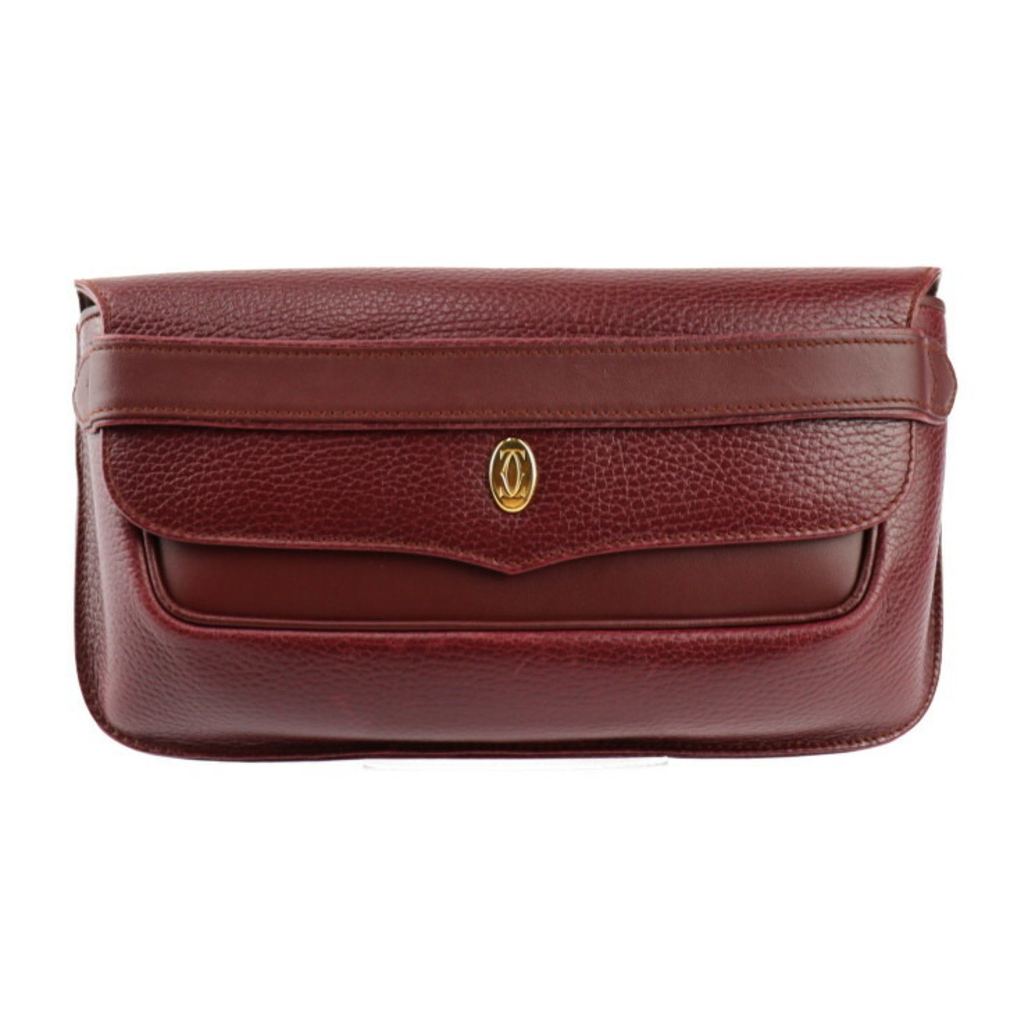 CARTIER Mastline clutch bag leather Bordeaux gold hardware second