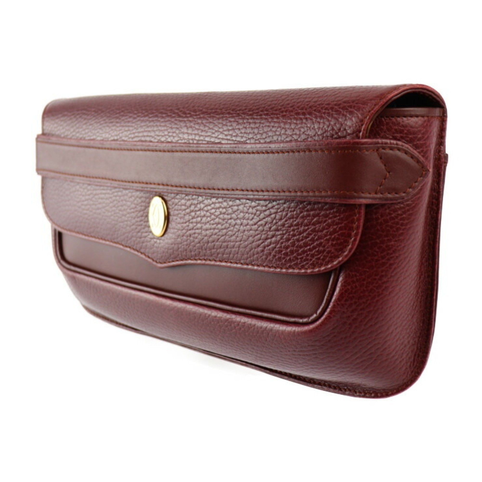 CARTIER Mastline clutch bag leather Bordeaux gold hardware second