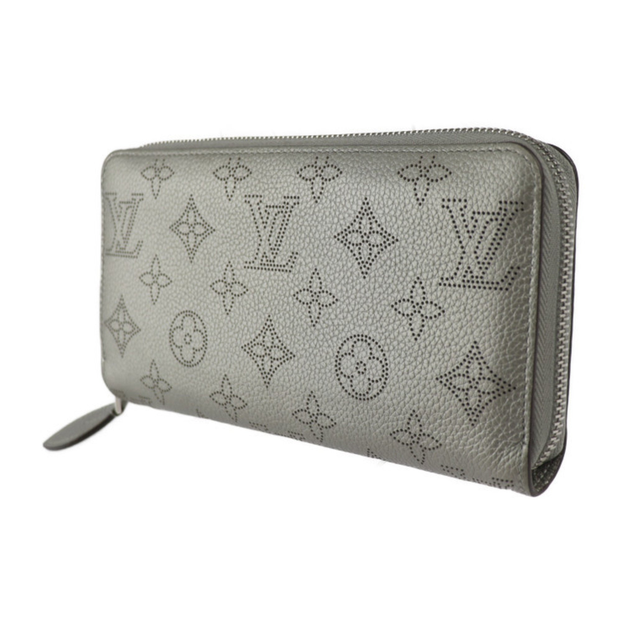 LOUIS VUITTON Zippy Wallet Long M81642 Monogram Mahina Metallic Gray Silver Hardware Round Zipper Vuitton