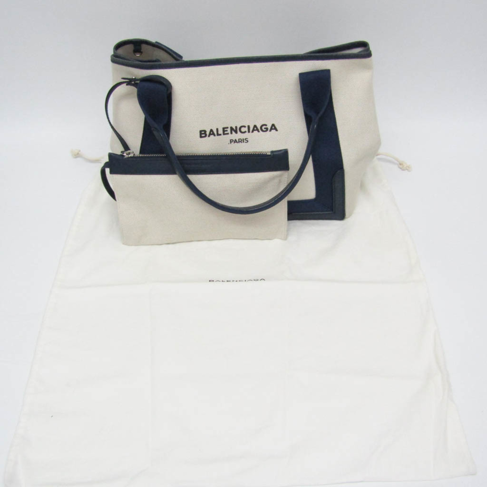 Balenciaga Navy Kabas S Stripe 339933 Women's Canvas,Leather Handbag Black,Cream,Navy