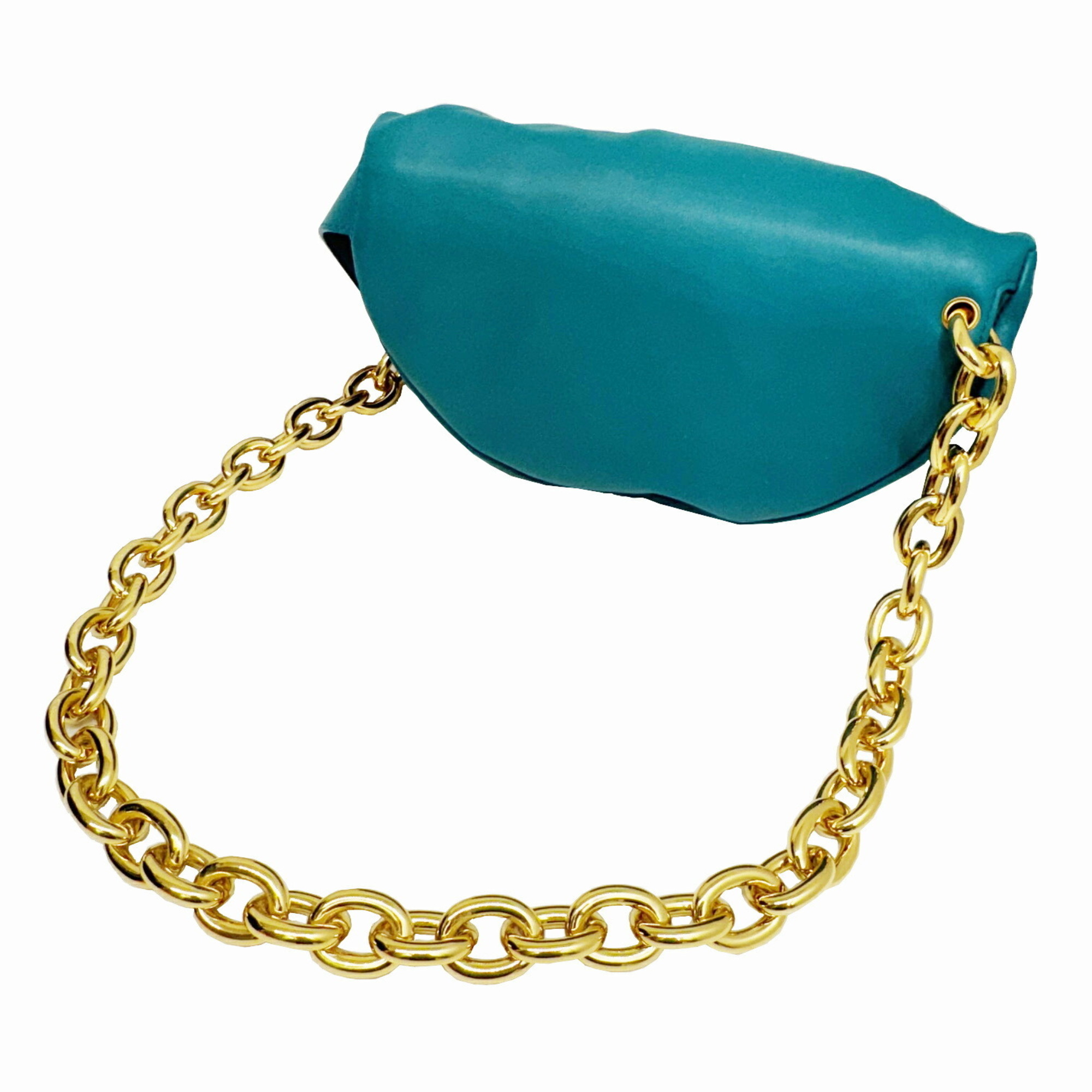 Bottega Veneta The Chain Pouch Calf Leather 651445 Shoulder Bag Blue Green Ladies