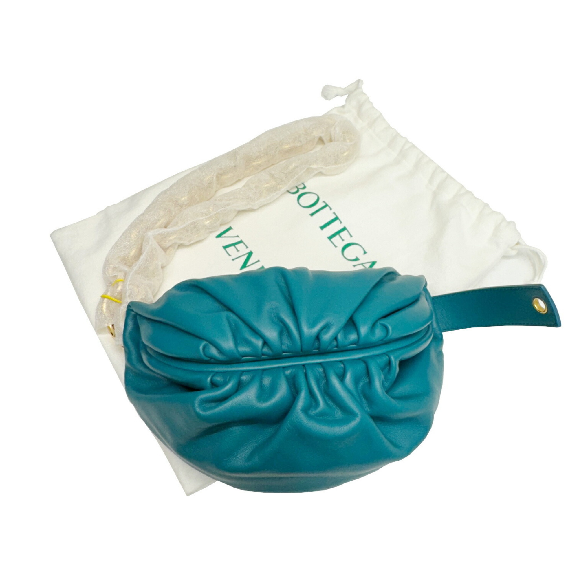 Bottega Veneta The Chain Pouch Calf Leather 651445 Shoulder Bag Blue Green Ladies
