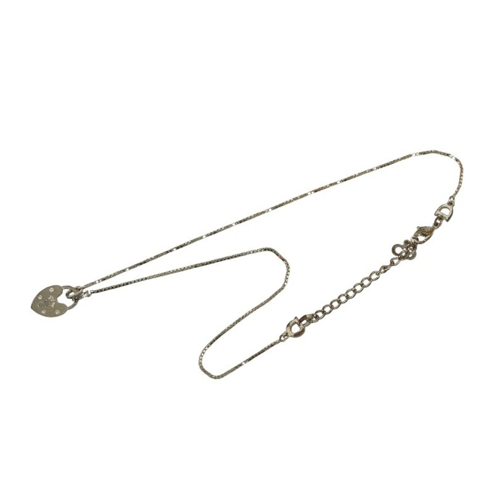 Christian Dior Dior Heart Padlock Necklace Silver Metal Women's