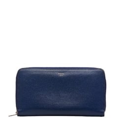 Celine Round Long Wallet Blue Leather Women's CELINE