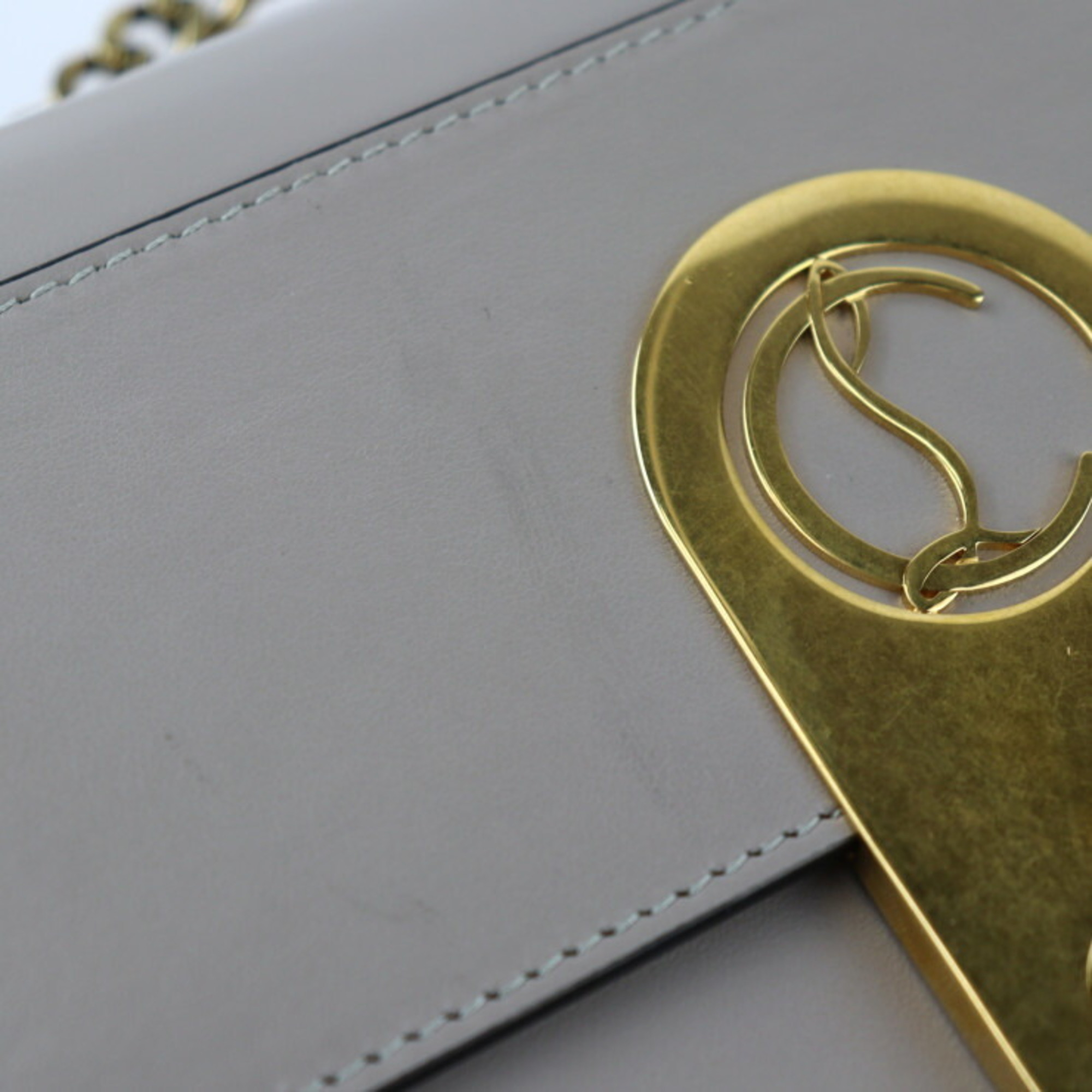 Christian Louboutin ELISA Large Shoulder Bag 1205060 Leather Greige Gold Hardware Turnlock Chain