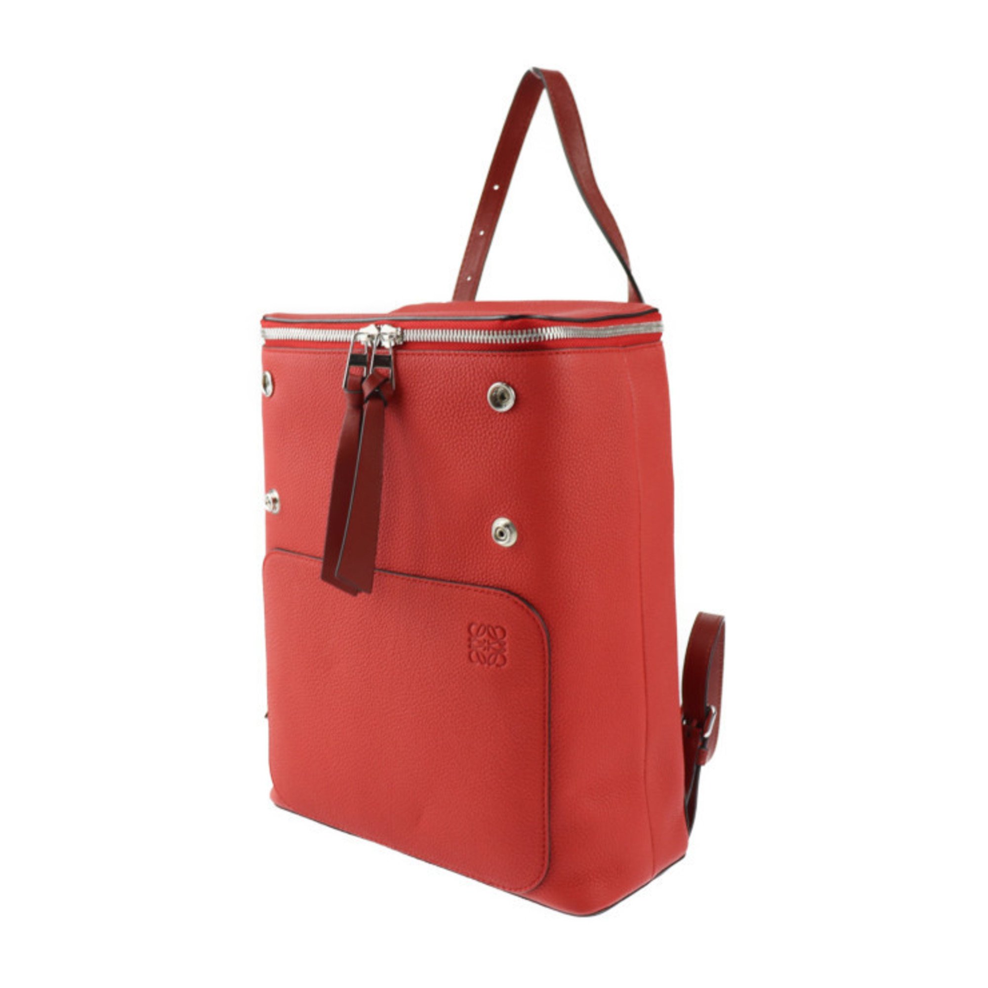 LOEWE Goya Small Backpack Rucksack/Daypack 307 12UU15 Calf Leather Scarlet Silver Hardware Anagram