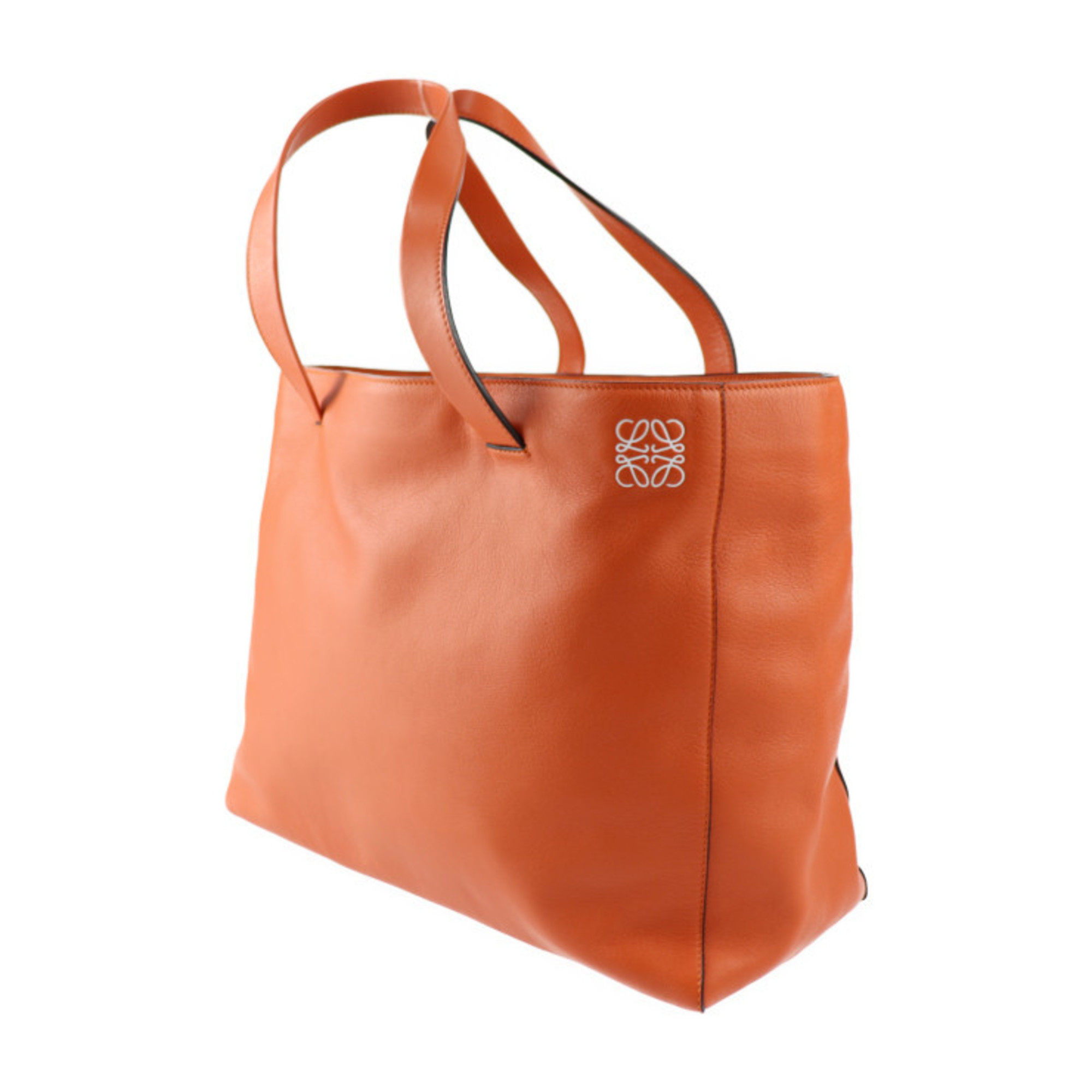 LOEWE East West Shopper Tote Bag 308 20 K84 Calf Leather Orange Silver Hardware Handbag Anagram