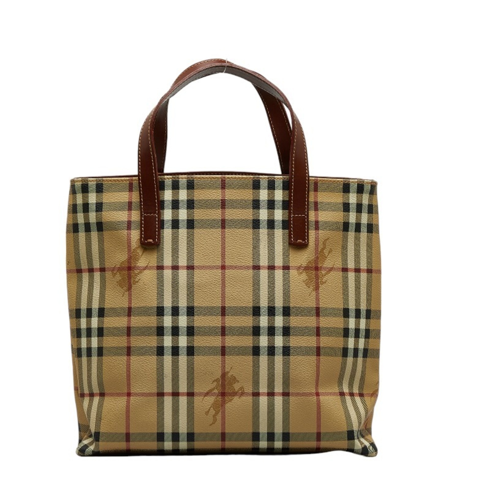 Burberry Nova Check Shadow Horse Handbag Beige Brown PVC Leather Women's BURBERRY