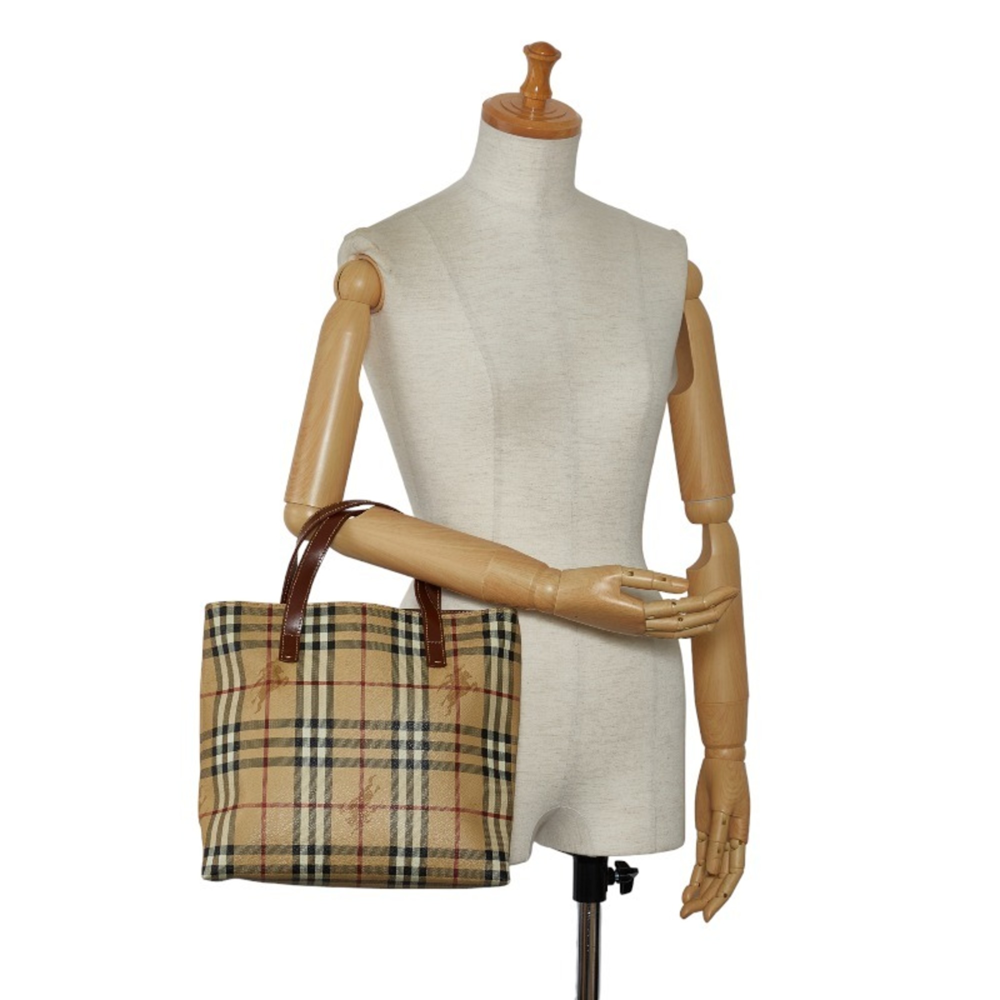 Burberry Nova Check Shadow Horse Handbag Beige Brown PVC Leather Women's BURBERRY